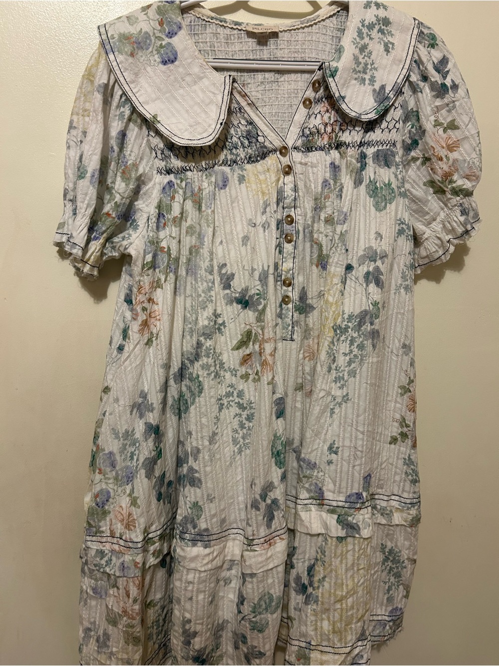 NWOT Anthropologie Pilcro White Floral Babydoll Mini Dress Peter Collar Sz M - Picture 3 of 11